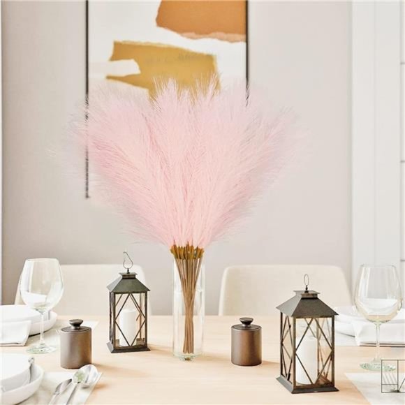 50pcs Pink Faux Pampas Grass Decor 26" Artificial Pompous Grass Floral Fake - Picture 6 of 6